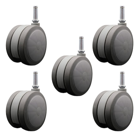 Service Caster 4'' Gray Heavy Duty Floor Safe Twin Wheel Caster 7/16 Grip Ring Stem, 5PK SCC-GR02S100-TPR-GRY-716176-5